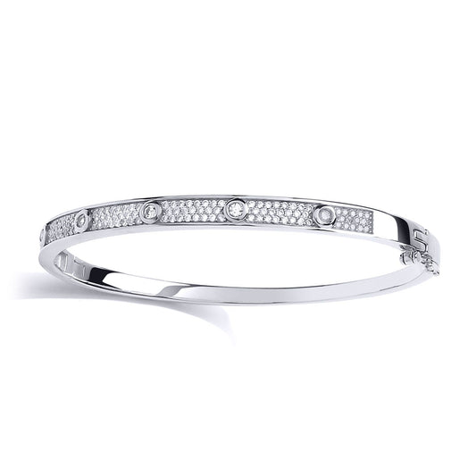 Silver CZ Pave Love Eternity Bangle Bracelet 5mm - GVG188