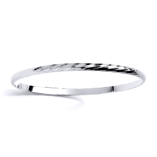 Silver  Twist Texture D-Shape Bangle Bracelet 3mm - GVG190