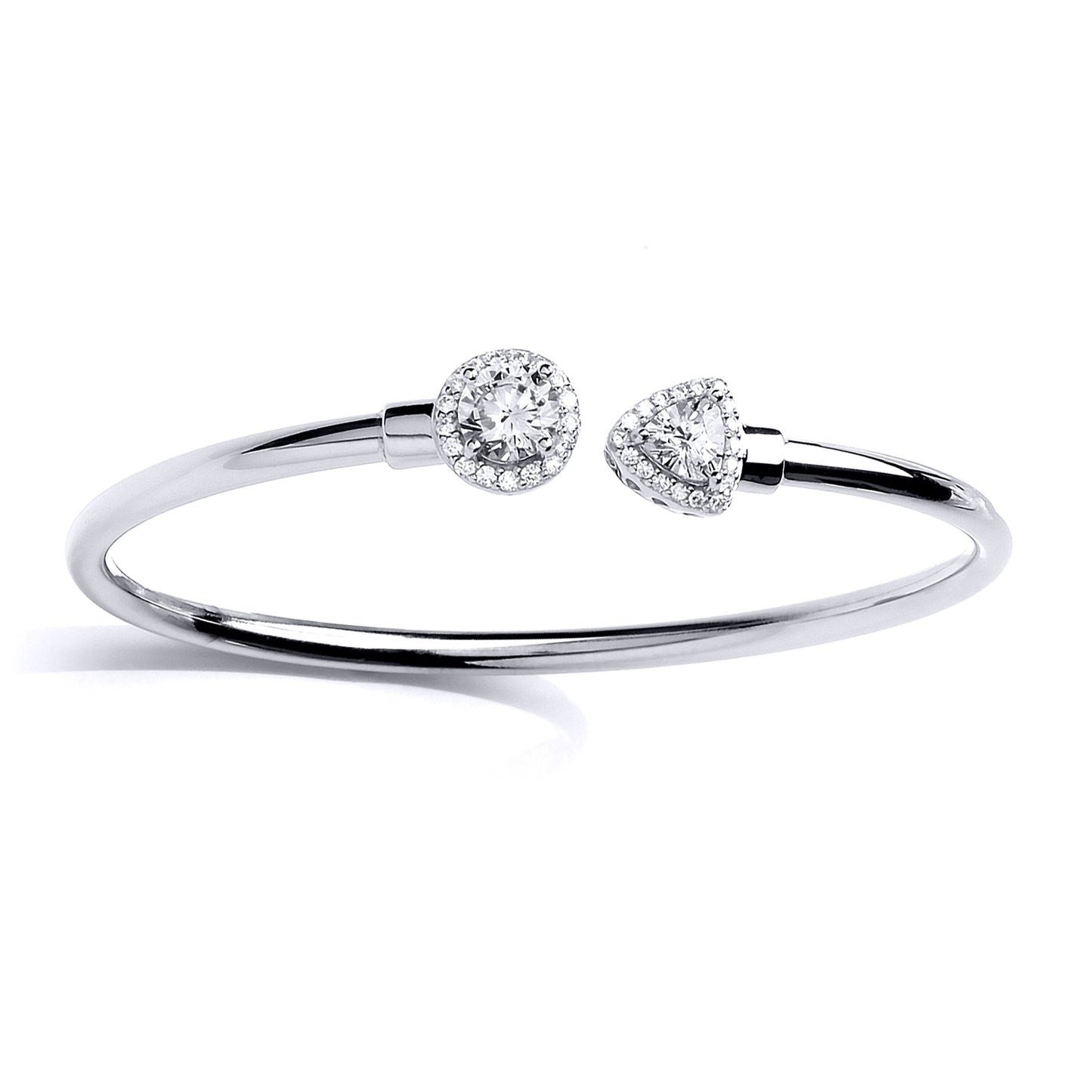 Silver  Triangle CZ Halo Torque Bangle Bracelet 10mm - GVG195