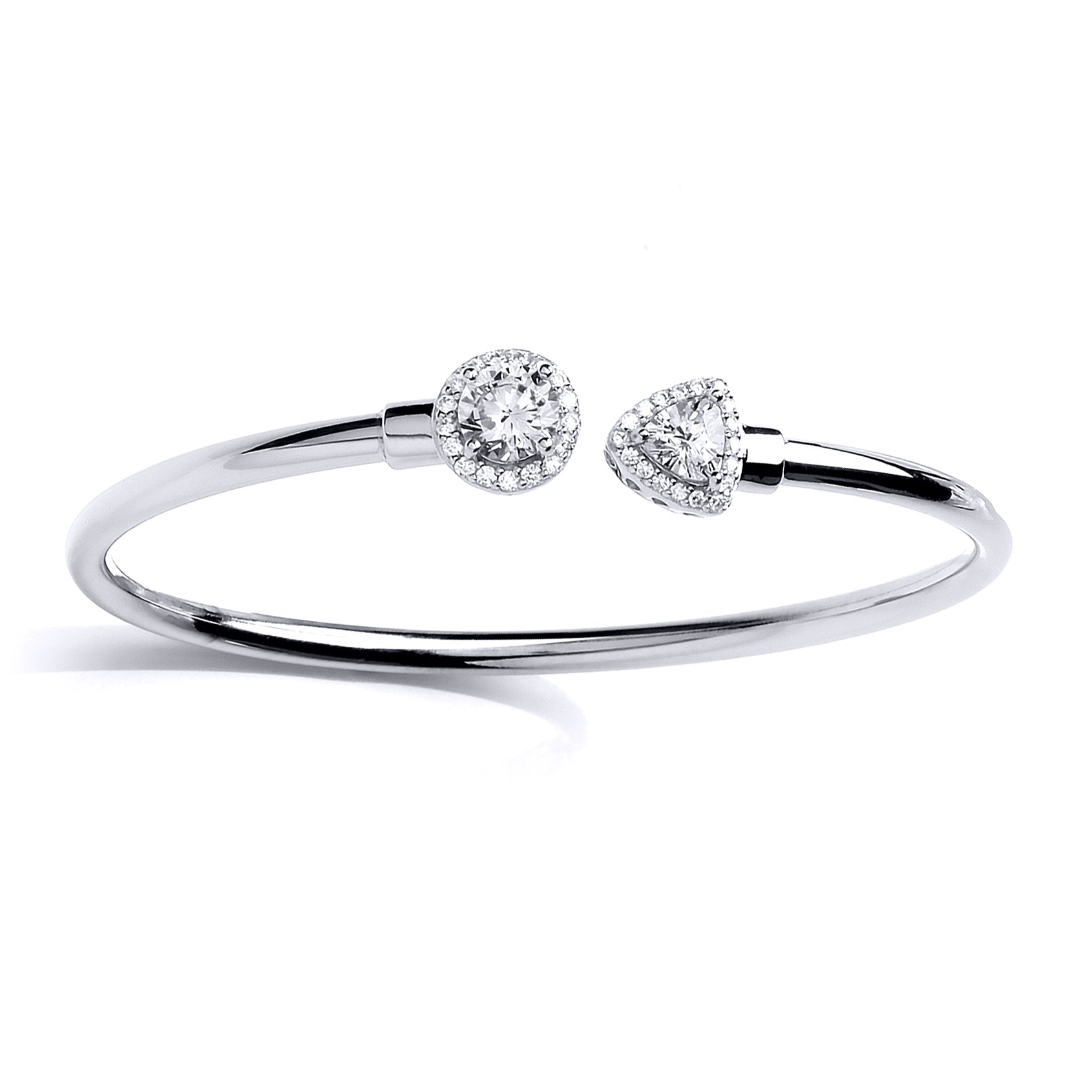 Silver  Triangle CZ Halo Torque Bangle Bracelet 10mm - GVG195