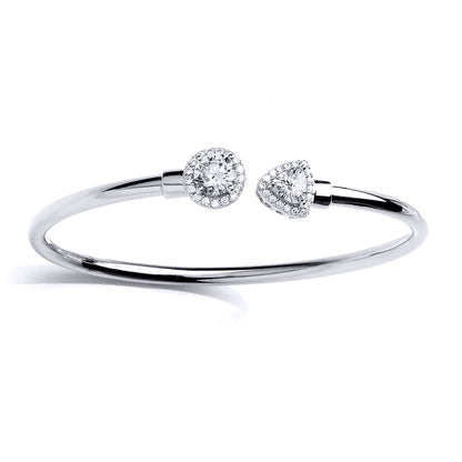 Silver  Triangle CZ Halo Torque Toi et Moi Bangle Bracelet 10mm - GVG195