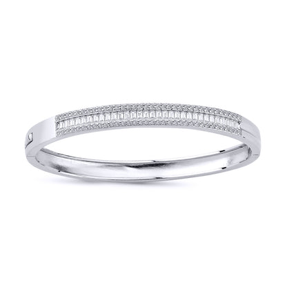 Silver  Baguette CZ Channel Eternity Bangle Bracelet 6mm - GVG197