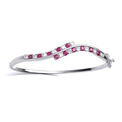 Silver  Red CZ Crossover Wave Eternity Bangle Bracelet - GVG216