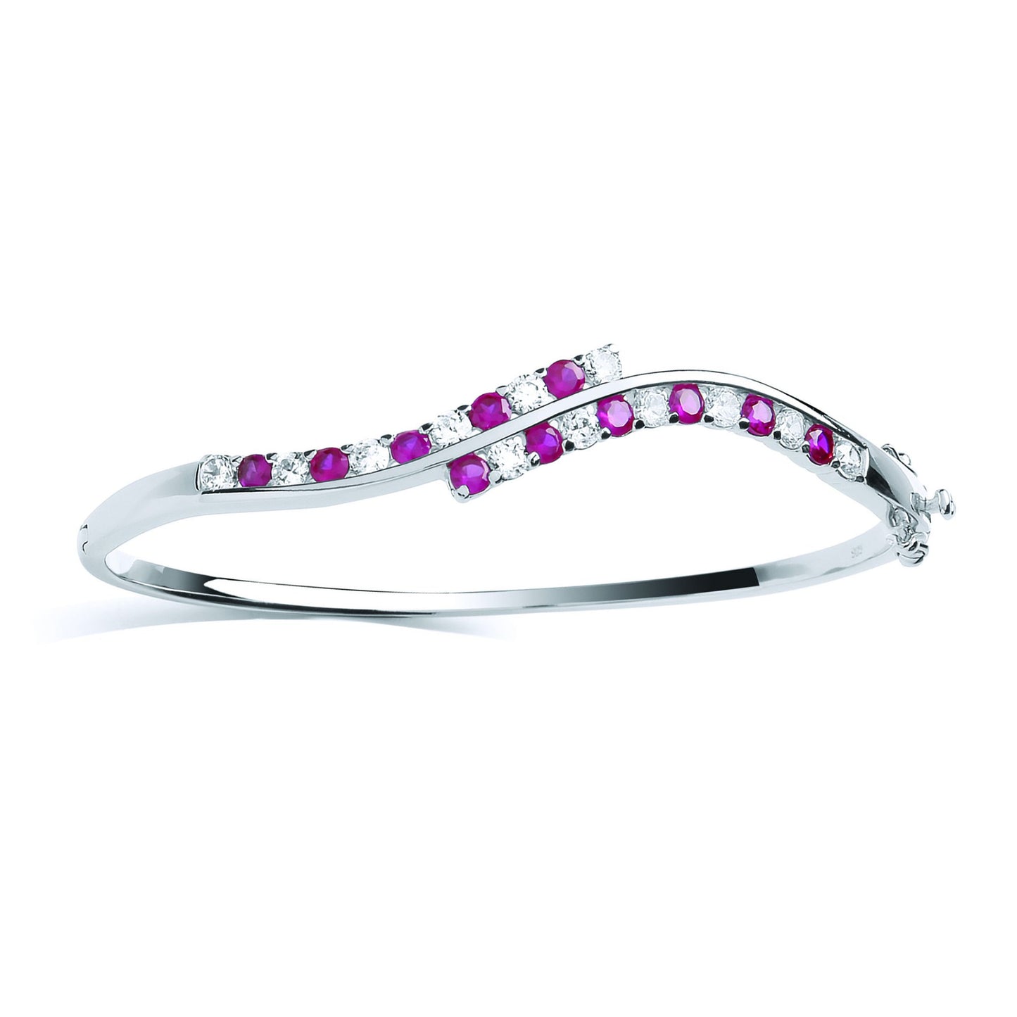 Silver  Red CZ Crossover Wave Eternity Bangle Bracelet - GVG216