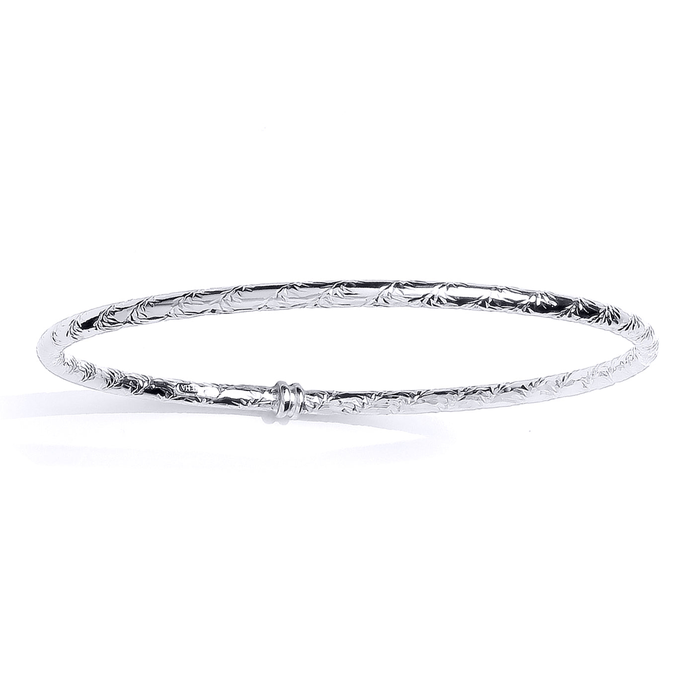 Platinum Plated Silver  Floral Tube Slave Bangle Bracelet 3mm - GVG219