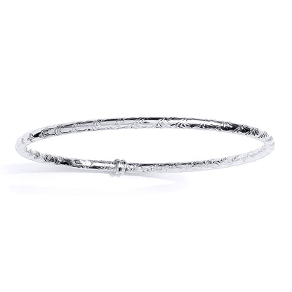 Platinum Plated Silver  Floral Tube Slave Bangle Bracelet 3mm - GVG219