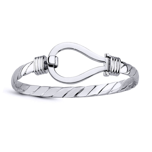 Mens Silver  Rope Twist Stirrup Loop Hook Bangle Bracelet - GVG226