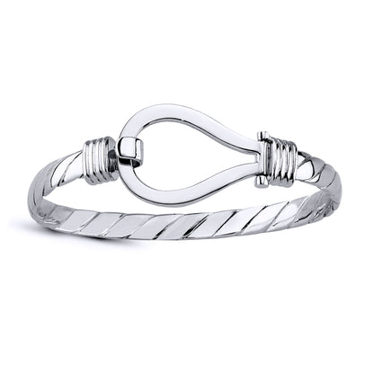 Mens Silver  Rope Twist Stirrup Loop Hook Bangle Bracelet 7mm 25mm - GVG226