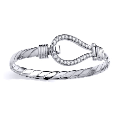 Mens Silver  Rope Twist Stirrup Loop Hook Bangle Bracelet - GVG227
