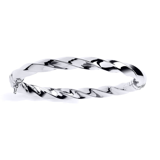 Silver  Chunky Square Tube Candy Ribbon Twist Bangle Bracelet 7mm - GVG229