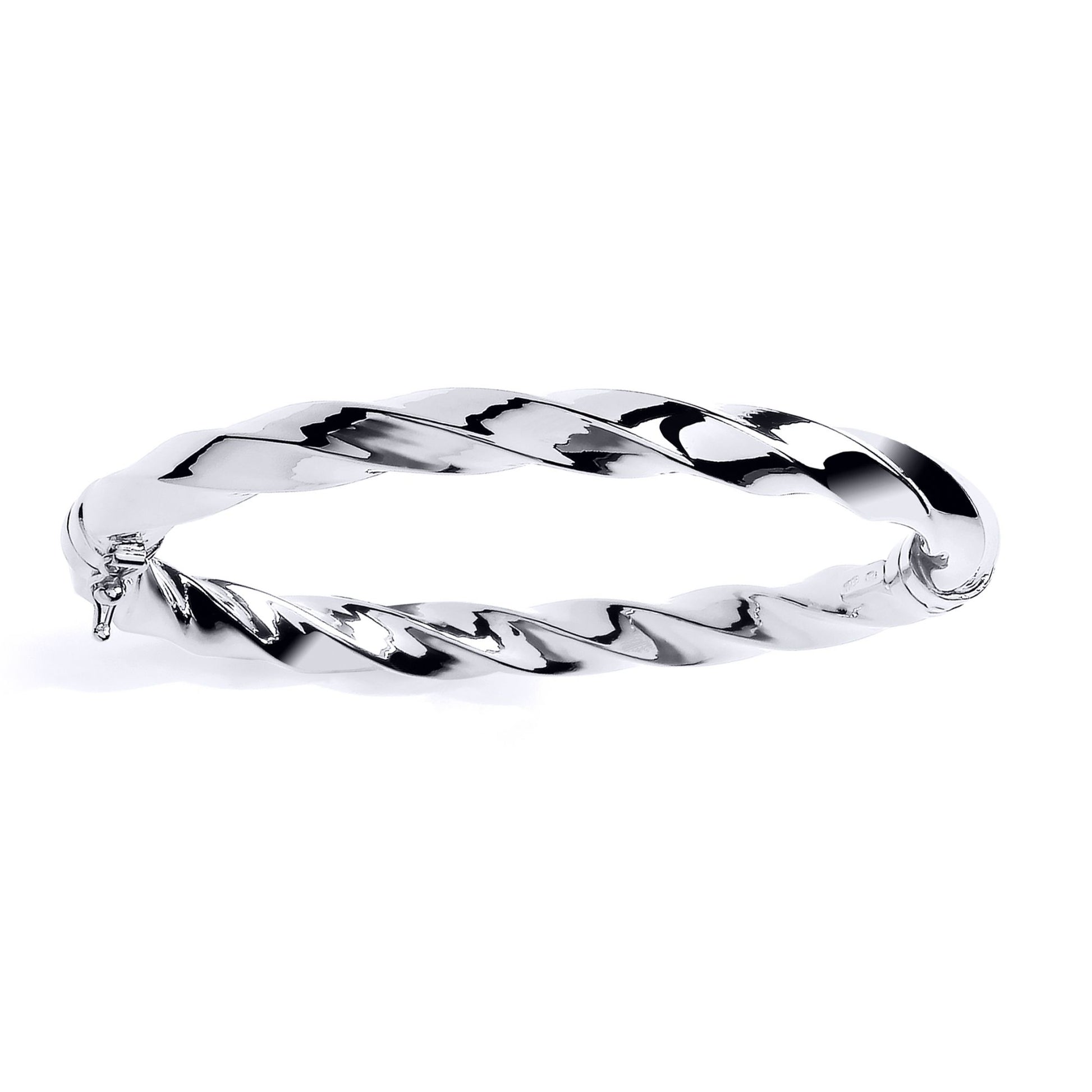 Silver  Chunky Square Tube Candy Ribbon Twist Bangle Bracelet 7mm - GVG229