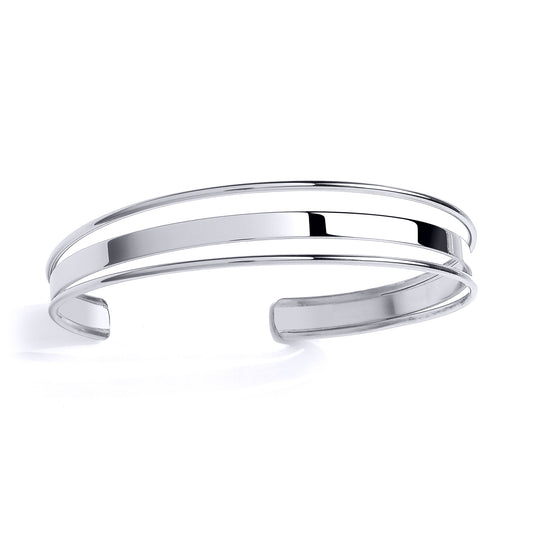 Platinum Plated 925 Silver  Split Lip Channel Cuff Bangle Bracelet - GVG231