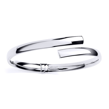 Platinum Plated Silver  Oval Tube Crossover Bypass Bangle Bracelet - GVG232