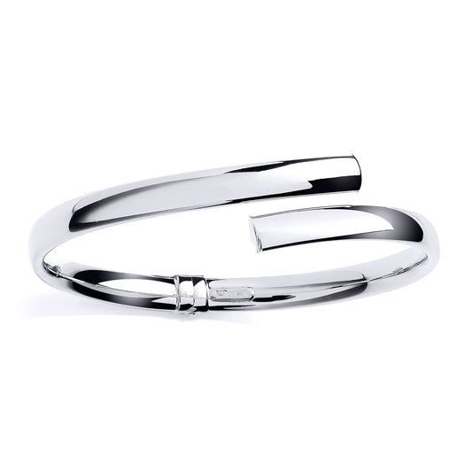 Platinum Plated Silver  Oval Tube Crossover Bypass Bangle Bracelet - GVG232