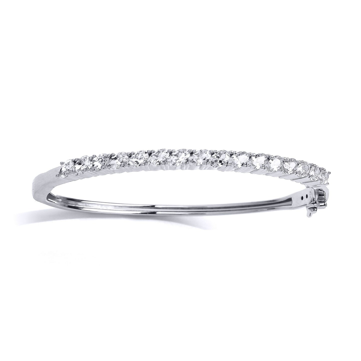 925 Silver  Oval CZ Sweet 16 Eternity Line Tennis Bangle Bracelet - GVG233