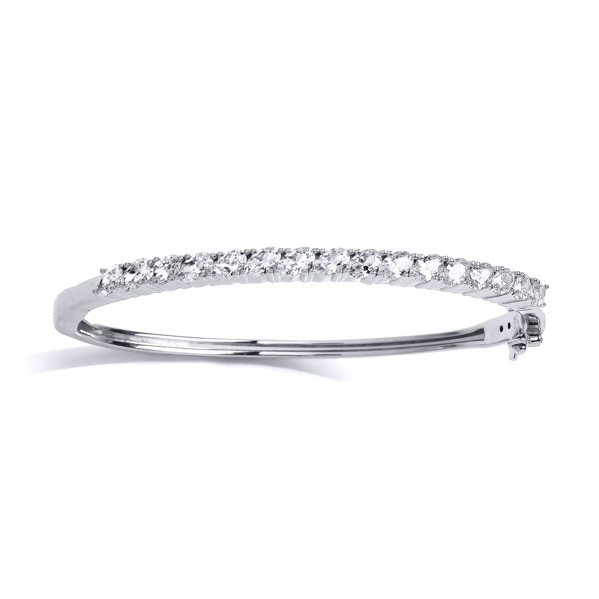 925 Silver  Oval CZ Sweet 16 Eternity Line Tennis Bangle Bracelet - GVG233