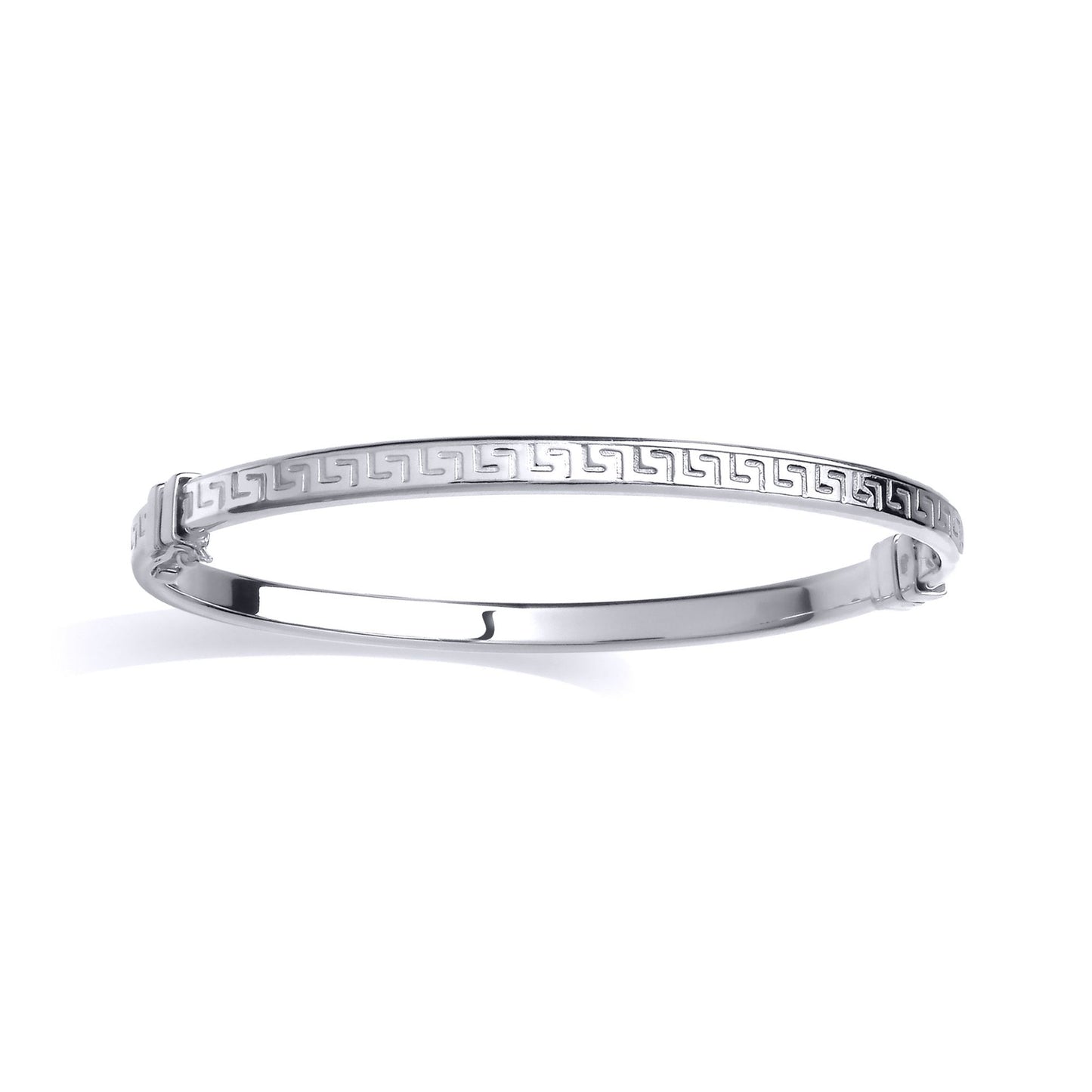 Silver  Rectangular Tube Greek Key Bangle Bracelet - GVG234