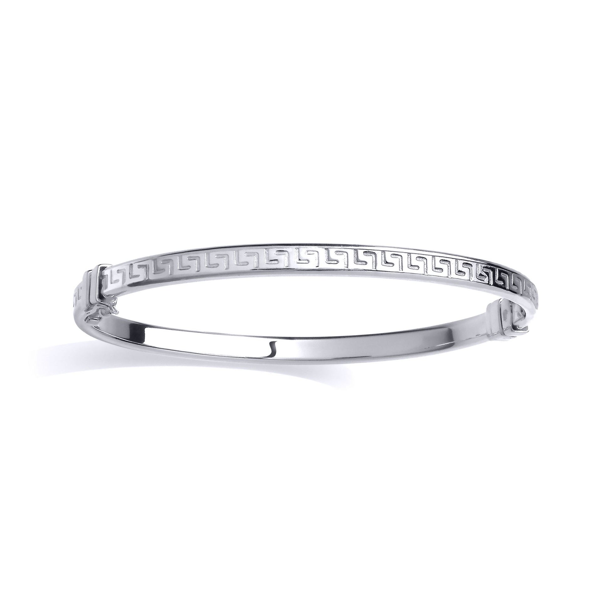 Silver  Rectangular Tube Greek Key Bangle Bracelet - GVG234