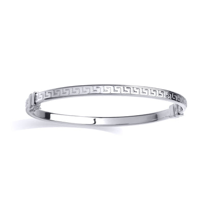 Silver  Rectangular Tube Greek Key Bangle Bracelet - GVG234
