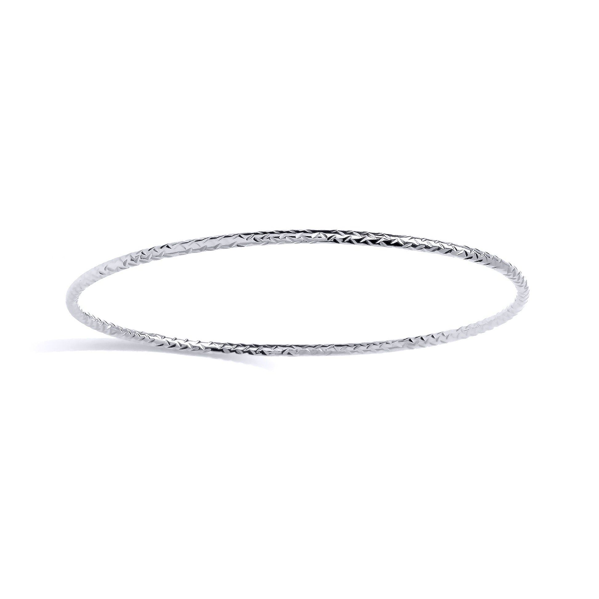 Silver  Sparkling Crinkle Cut Round Tube Bangle Bracelet - GVG240