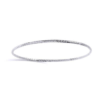 Silver  Sparkling Crinkle Cut Round Tube Bangle Bracelet - GVG240