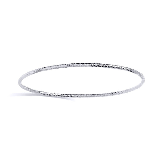 Silver  Sparkling Crinkle Cut Round Tube Bangle Bracelet - GVG240