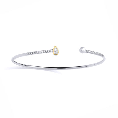 Sterling Silver  CZ & Fresh Water Pearl 4-4.5mm Open Bangle - GVG241