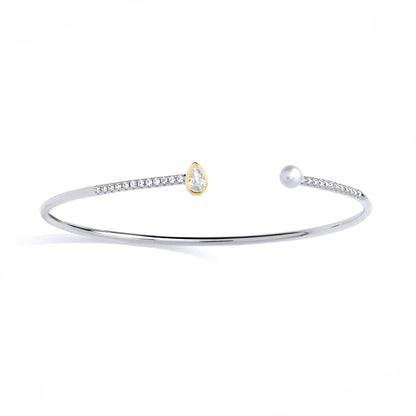 Gold-plated Silver  Pear Pearl CZ Toi et Moi Raindrop Bangle - GVG241