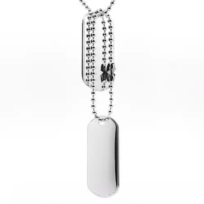 Mens Silver  Military Double Dog Tag Pendant Necklace 20 inch - GVK042