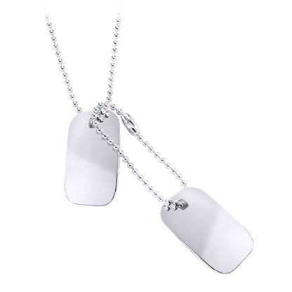Mens Silver  Military Double Dog Tag Pendant Necklace 20 inch - GVK042
