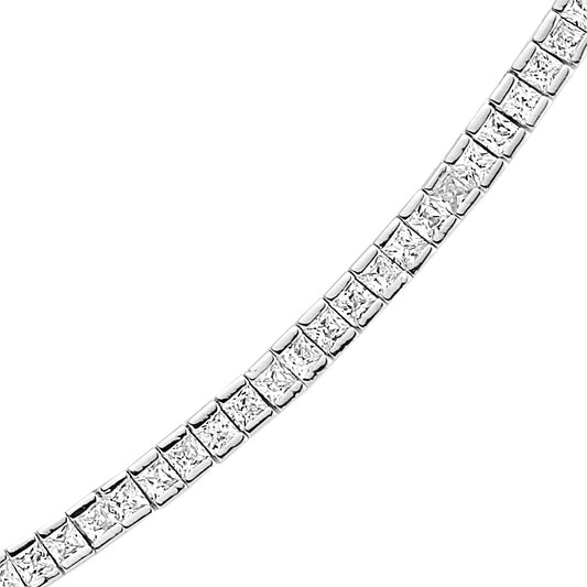 Silver  Princess Cut CZ Eternity Line Necklace 4mm 16 inch - GVK051