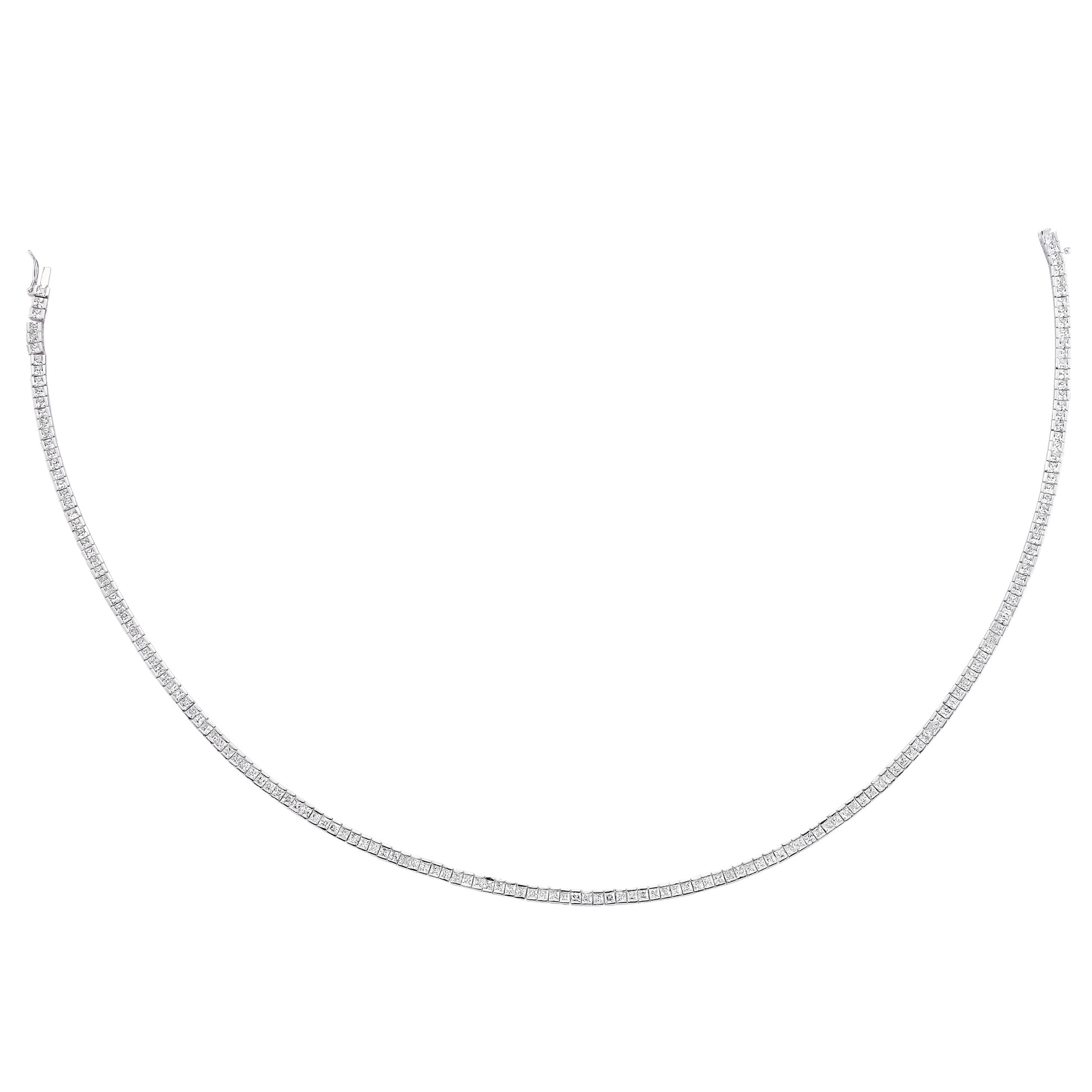Silver  Princess Cut CZ Eternity Line Necklace 4mm 16 inch - GVK051