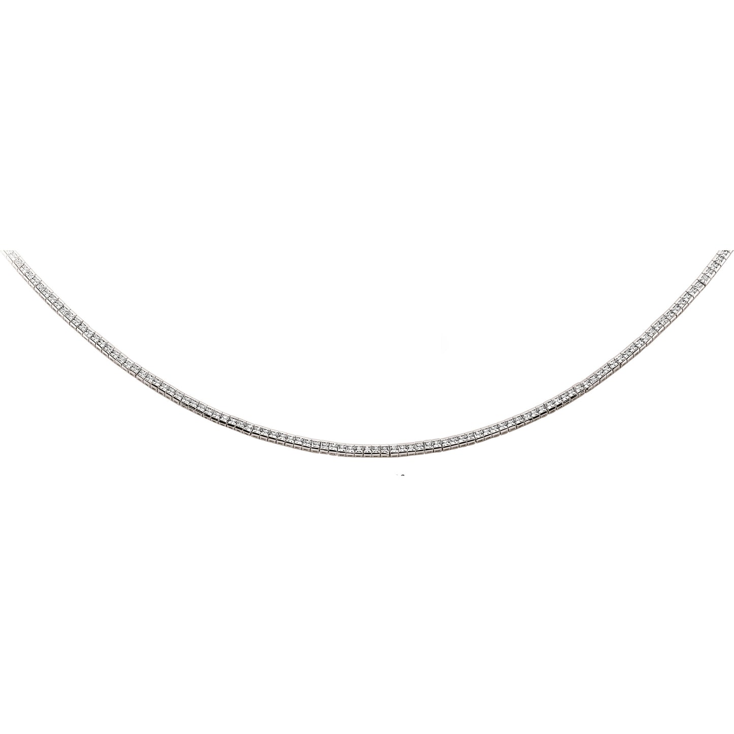 Silver  Princess Cut CZ Eternity Line Necklace 3mm 16 inch - GVK093