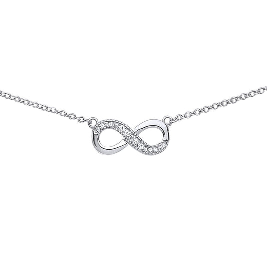 Silver  CZ Infinity Pave Charm Necklace 15 inch - GVK102