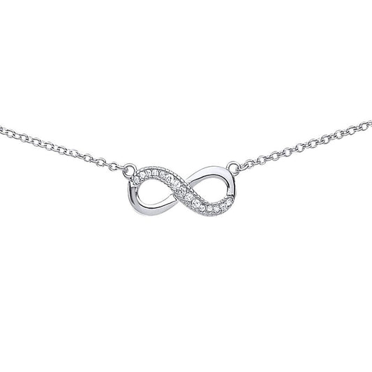 Silver CZ Infinity Pave Charm Necklace 15 inch - GVK102