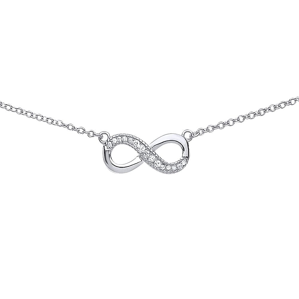 Silver  CZ Infinity Pave Charm Necklace 15 inch - GVK102