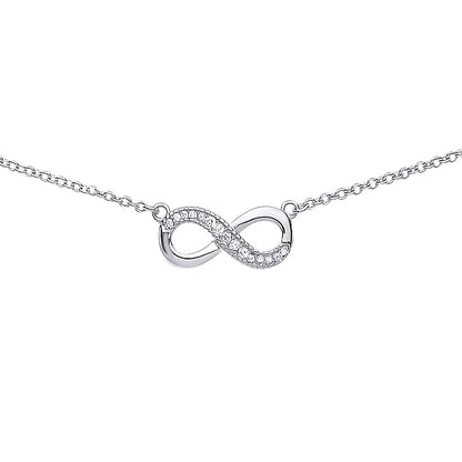 Silver  CZ Infinity Pave Charm Necklace 15 inch - GVK102