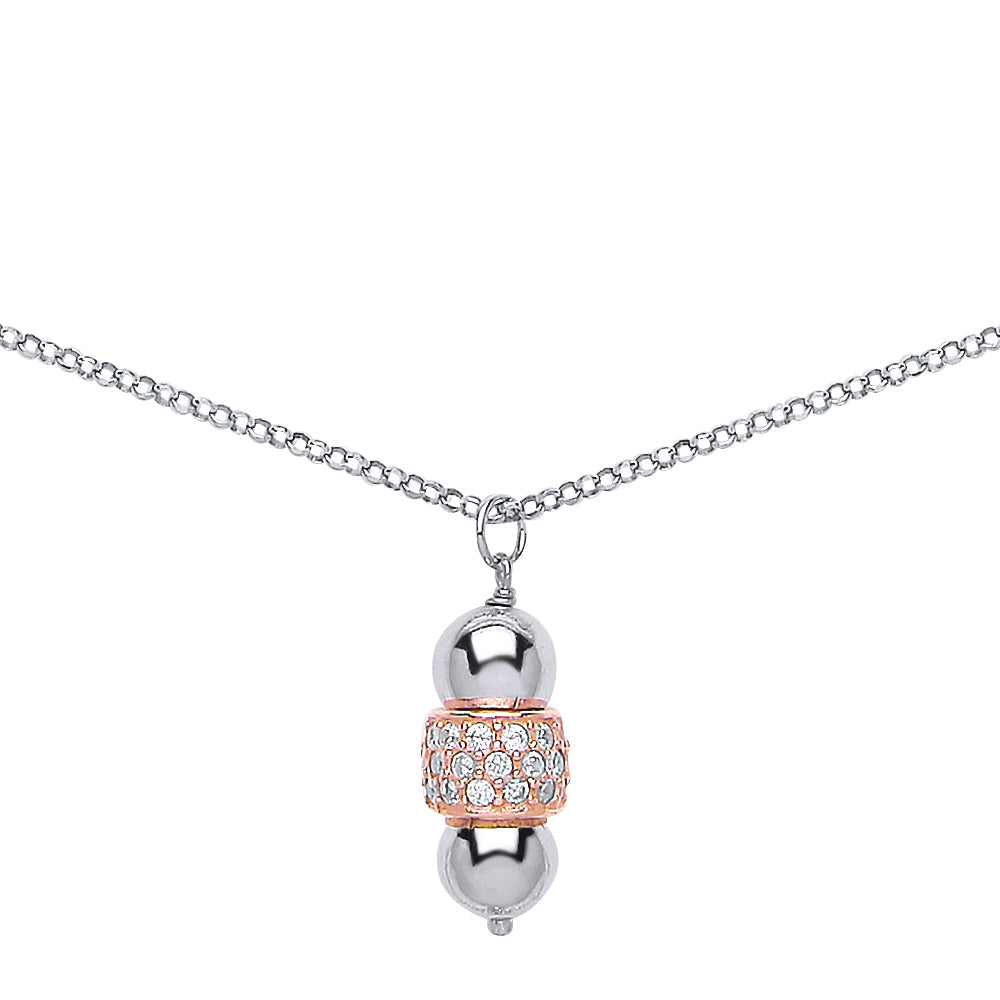 2-Colour Silver  CZ Pave Bead Charm Necklace - GVK109