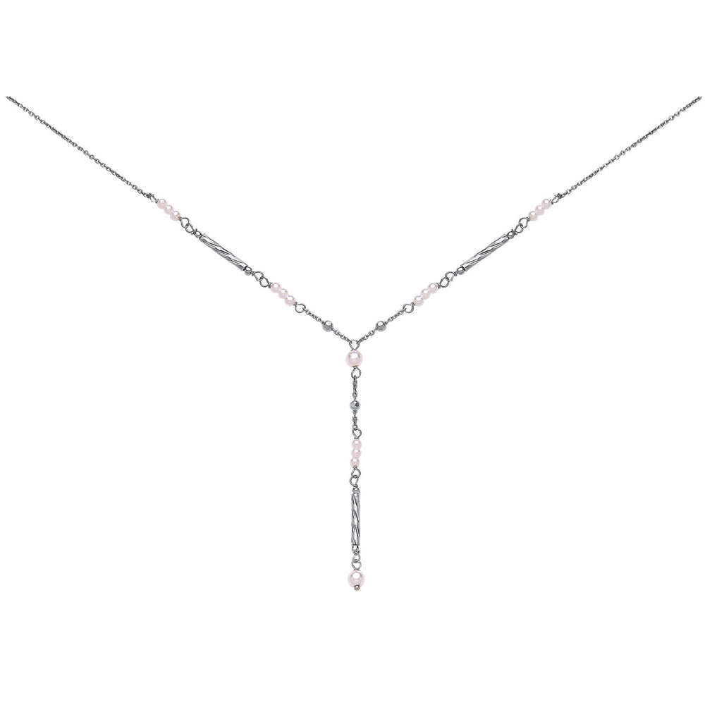 Silver  Pearl Twisted Bar Necklace 3mm 2mm - GVK114