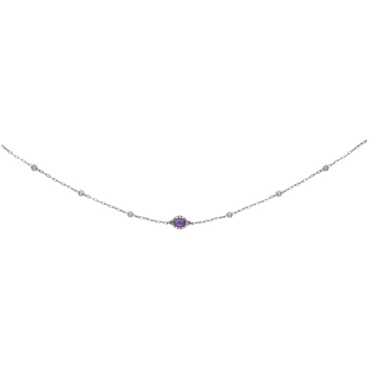 Silver  Purple Oval CZ Halo Bead By The Inch Necklace 4mm - GVK117