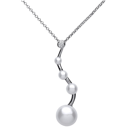 Silver  Pearl Zig Zag Wave Pendant Necklace 10mm - GVK125
