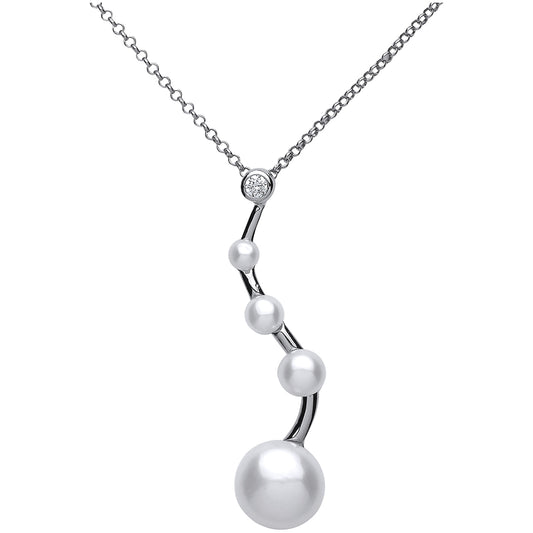 Silver  Pearl Zig Zag Wave Pendant Necklace 10mm - GVK125