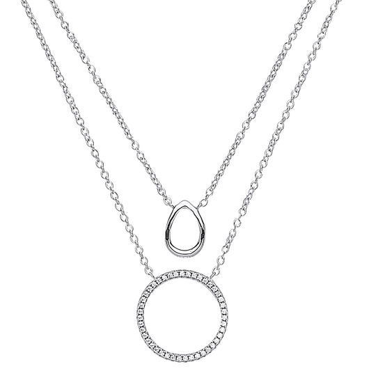 Silver  CZ Pave Halo Charm Necklace 17 inch - GVK145RH