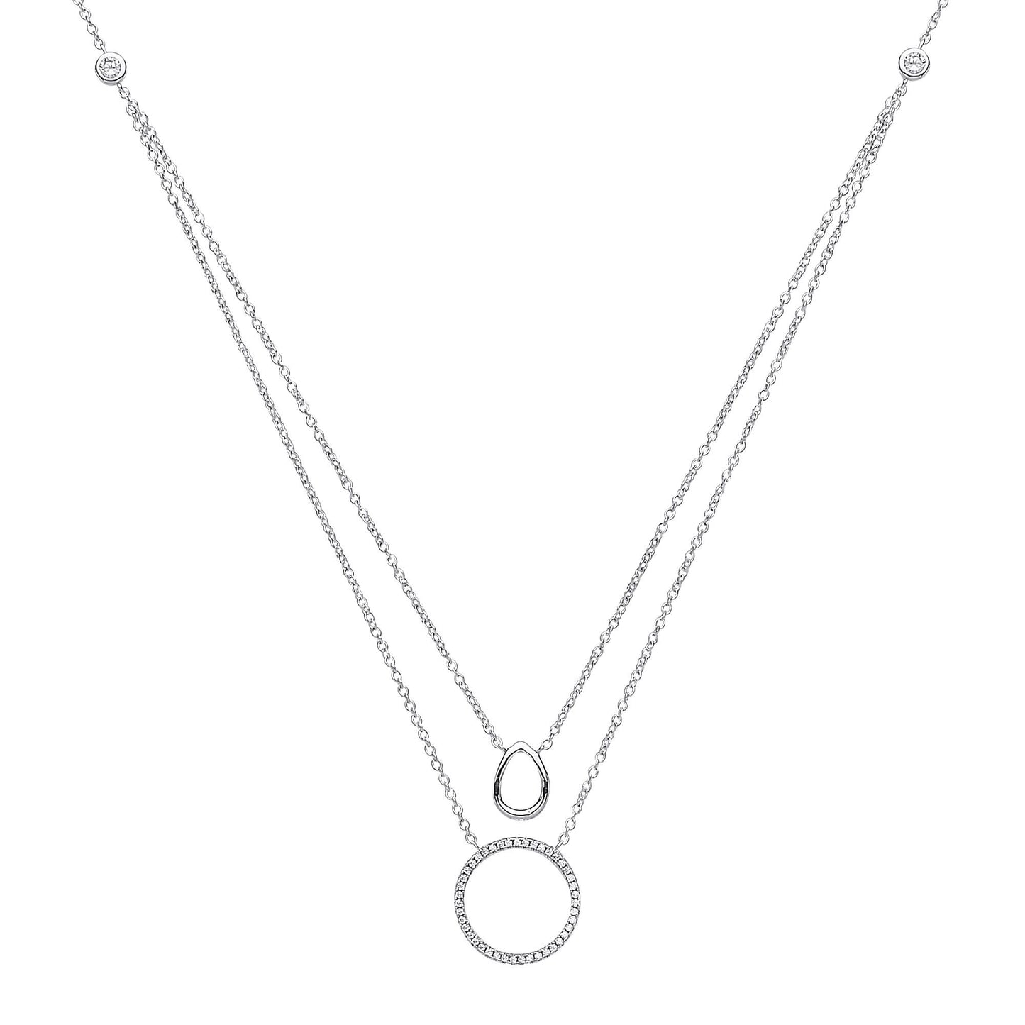 Silver  CZ Pave Halo Charm Necklace 17 inch - GVK145RH