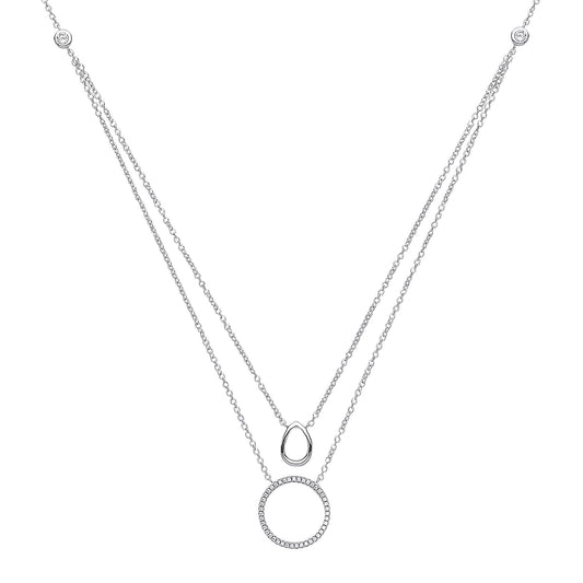 Silver  CZ Pave Halo Charm Necklace 17 inch - GVK145RH