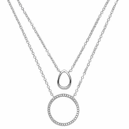 Silver  CZ Pave Halo Charm Necklace 17 inch - GVK145RH