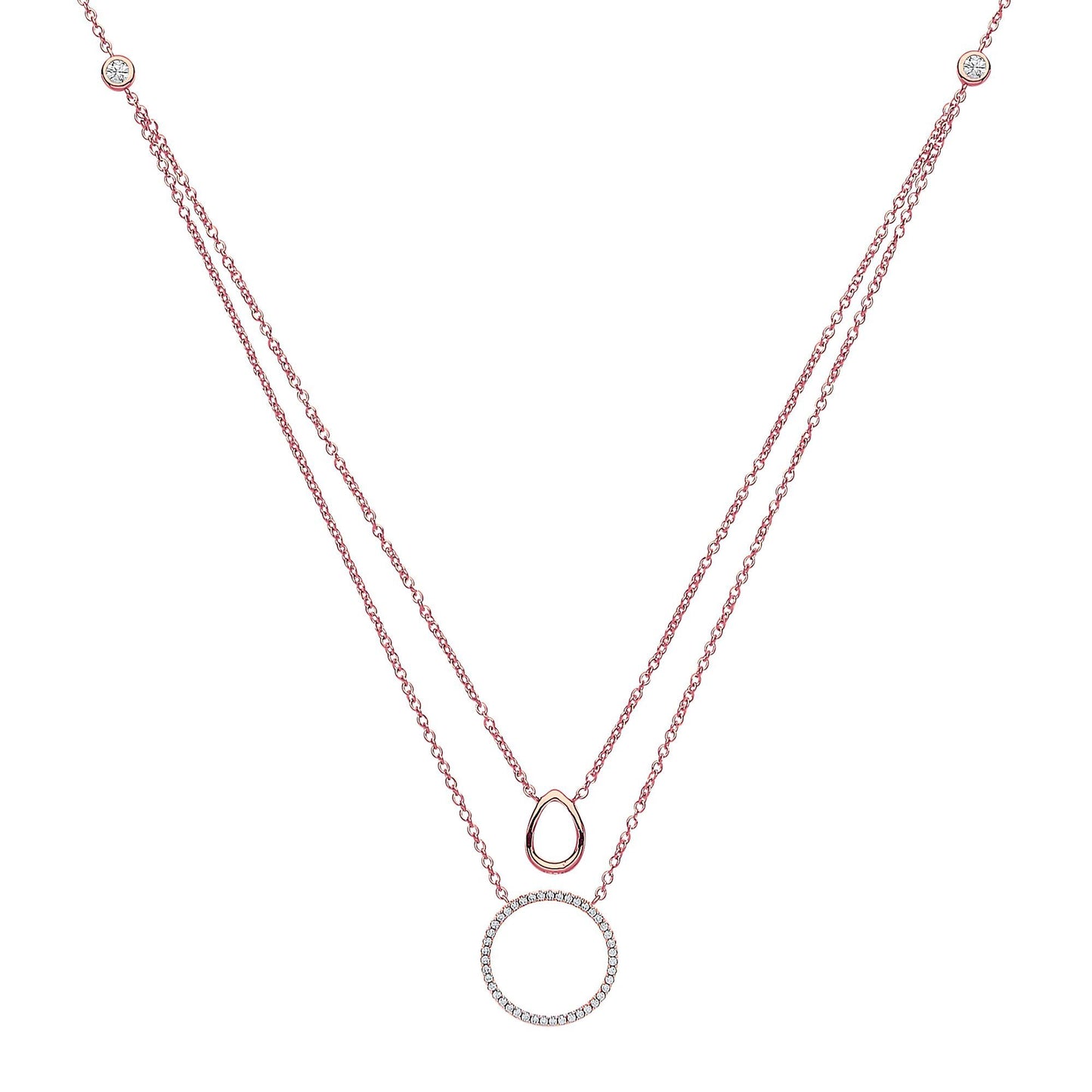 Rose Silver  CZ Pave Halo Charm Necklace 17 inch - GVK145