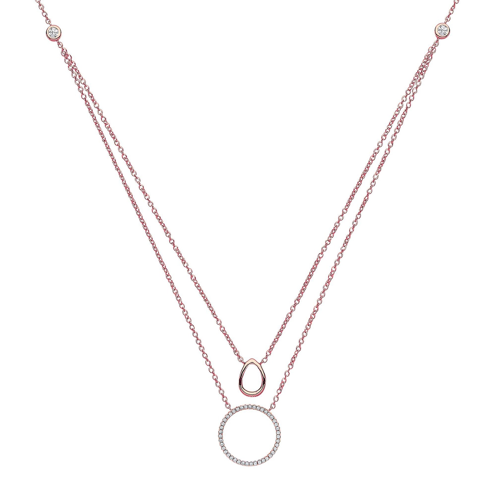 Rose Silver  CZ Pave Halo Charm Necklace 17 inch - GVK145
