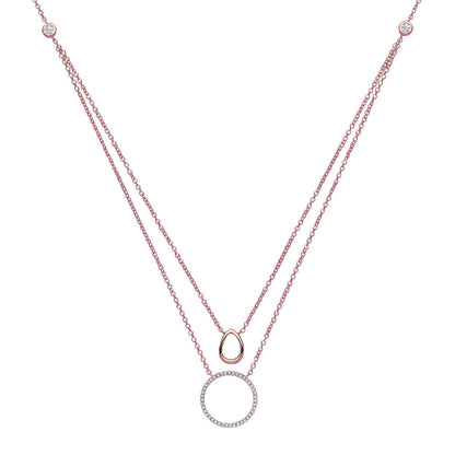 Rose Silver  CZ Pave Halo Charm Necklace 17 inch - GVK145