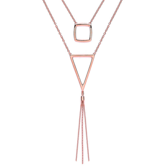 Rose Silver  Art Deco Double Drop Necklace 17 inch - GVK146